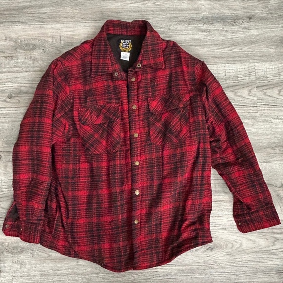 Victory Rugged Wear Red/Black Plaid Snap up Jacket Sz XL - Picture 1 of 8